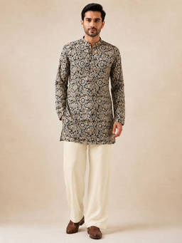 Vastramay - Black Printed Cotton Regular Fit Kurta and Pant