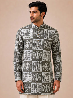 Vastramay - Grey Printed Cotton Regular Fit Kurta