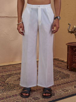 Vastramay - White Solid Cotton Regular Fit Pant