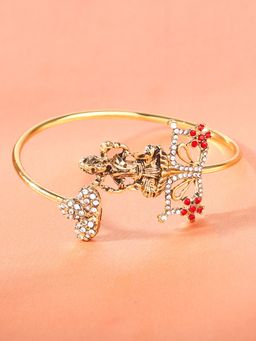 Estele - Gold Plated Antique Adorable Laxmi Bracelet With Ruby & White Crystals For Women
