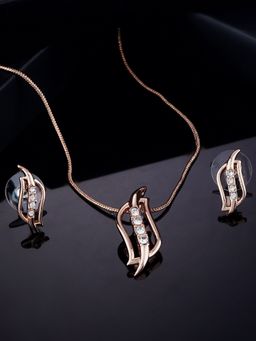 Estele - Rose Gold Plated Twirling American Diamond Pendant Jewellery Set
