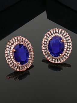 Estele - Rose Gold Plated Cz Circular Stud Earrings With Blue & White Stones For Girls/Women