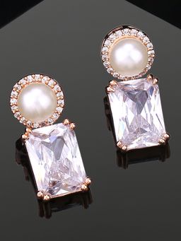 Estele - Rose Gold Plated Cz Lovely Stud Earrings With White Stones For Girls/Women