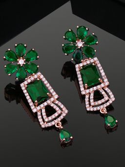 Estele - Rose Gold Plated Cz Glimmering Earrings With Green & White Stones For Girls/Women