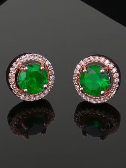 Estele - Rose Gold Plated Cz Circular Designer Stud Earrings With Green Stones For Girls/Women