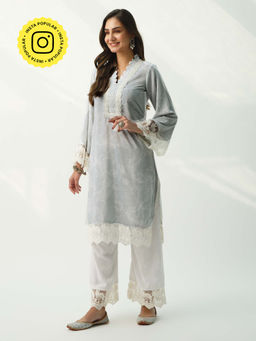 Roze - Parsia Grey Velvet Kurta