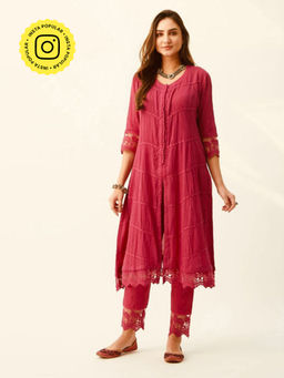 Roze - Mahjabeen Red Kurta (set Of 3)