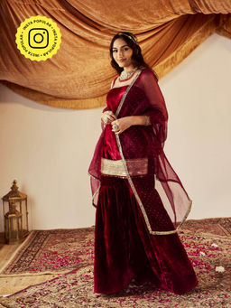 Roze - Jahanara Maroon Sharara (Set of 3)
