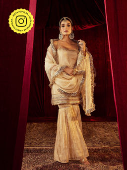 Roze - Sultana Sleevless Gold Sharara (Set of 3)