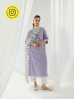 Roze - Eden Purple Kurta and Pant with Dupatta (Set of 3)