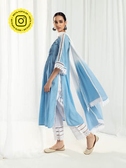 Roze - Iris Blue Kurta and Pant with Dupatta (Set of 3)