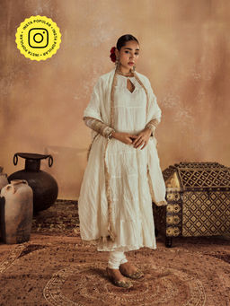 Roze - Anam White Anarkali with Churidar & Dupatta (Set of 3)