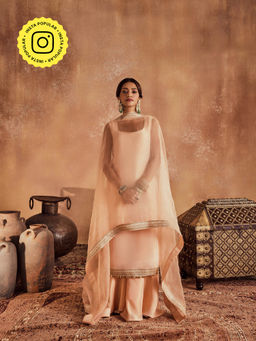 Roze - Nisa Peach Kurta with Sharara & Dupatta (Set of 3)