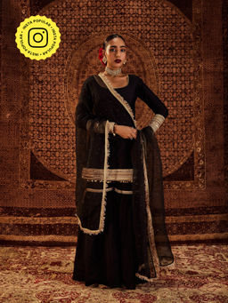 Roze - Sultana Black Kurta with Sharara & Dupatta (Set of 3)