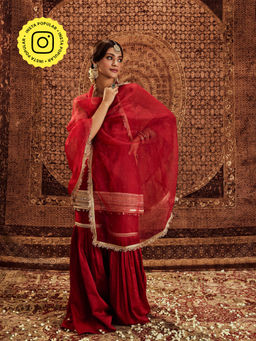 Roze - Sultana Red Sleeveless Kurta with Sharara & Dupatta (Set of 3)