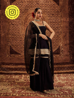 Roze - Sultana Black Sleeveless Kurta with Sharara & Dupatta (Set of 3)