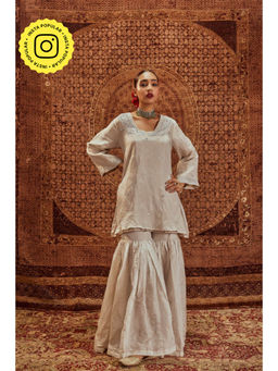 Roze - Nusrat Silver Embroidered Kurta with Sharara (Set of 2)