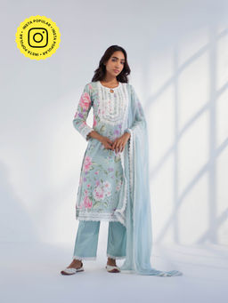 Roze - Nyla Blue Kurta with Pant & Dupatta (Set of 3)