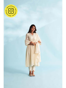 Roze - Arisha Ivory Anarkali Kurta with Tulip Pant and Dupatta (Set of 3)