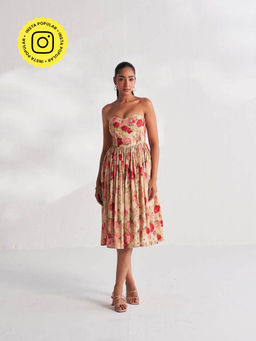 Roze - Beige Paula Floral Print Dress