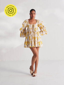 Roze - Yellow Daisy Floral Print Dress