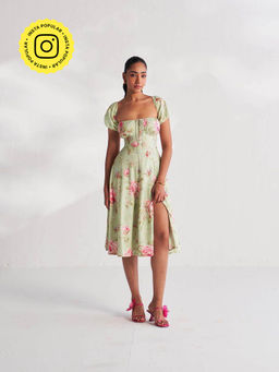 Roze - Green Jules Floral Print Dress