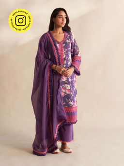 Roze - Purple Raisha Lace Work Dupatta