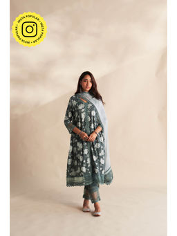 Roze - Grey Aafiya Lace Work Dupatta