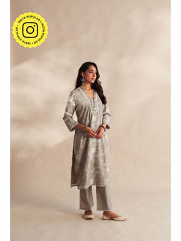 Roze - Grey Vahida Floral Print Kurta