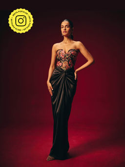 Roze - Tisya Black Embroidered Corset Top with Skirt