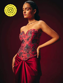 Roze - Zyra Red Embroidered Corset Top