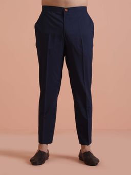 KISAH - Navy Blue Solid Regular Fit Pant