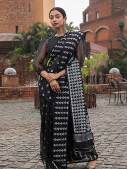 Beatitude - Black Cotton Silk Jacquard Jamdani Saree Without Blouse