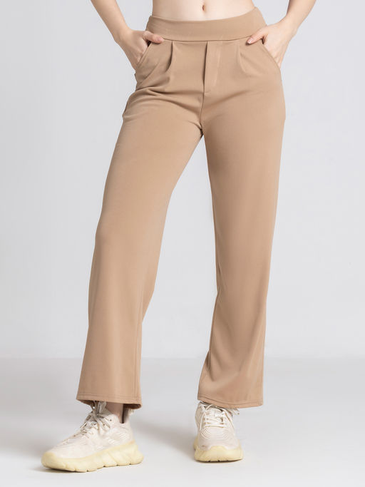 SHAYE Women Beige Mid-Rise Solid Straight Pant