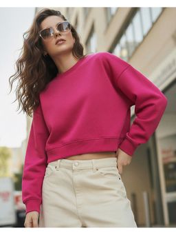 Bewakoof - Women Pink Oversized Crop Sweatshirt