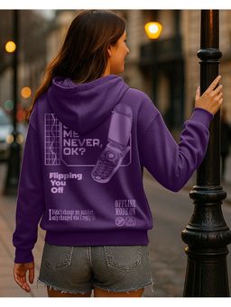 Bewakoof - Women Purple Offline Graphic Printed Oversized Hoodies
