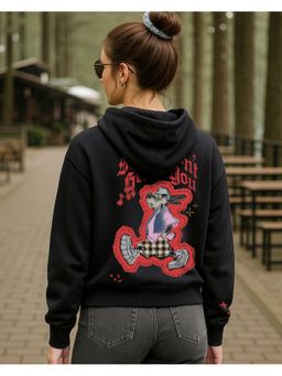 Bewakoof - Disney goofy Women Jet Black Sorry Graphic Printed Oversized Hoodies