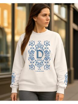 Bewakoof - Women Off White Divine Graphic Printed Oversized Sweatshirt