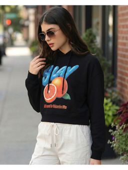 Bewakoof - Women Black Slay Graphic Printed Oversized Crop Hoodies