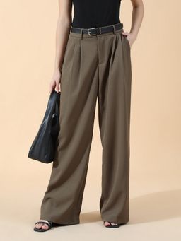 SHOWOFF - Women Khaki Relaxed Fit Korean Pant With Belt