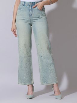SHOWOFF - Women Embellished Blue High Waist Jeans