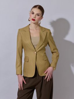 SHOWOFF - Women Gold Peak Lapel Single Breasted Blazer