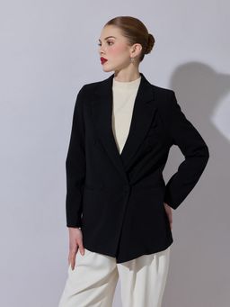 SHOWOFF - Women Black Tailored Double-Breasted Blazer