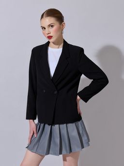 SHOWOFF - Women Black Tailored Double-Breasted Blazer