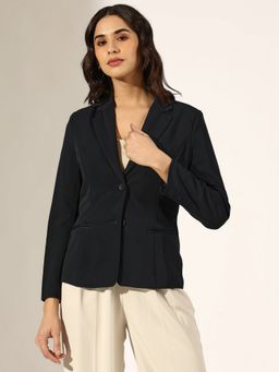 SHOWOFF - Women Navy Blue Tailored Single-Breasted Blazer