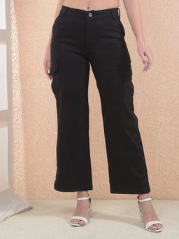 CRIMSOUNE CLUB - Women Wide Leg Cargo Black Jeans