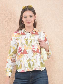CRIMSOUNE CLUB - Women Printed Red Waist-Length Shirt