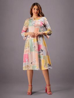 HELLCAT - Multi-Color Women Printed Stylish Full Sleeve Party Dress