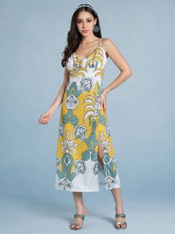 HELLCAT - Multi-Color Women Floral Printed Shoulder Straps Stylish Party Dress