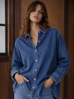 Lounge Dreams - Dark Blue Oversized Denim Shirt
